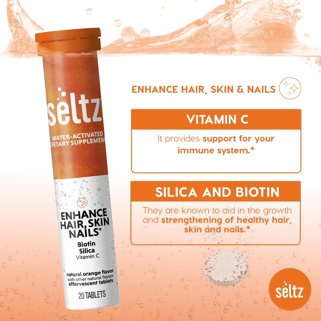 Vitaminas Seltz envasadas para salud del cabello piel y uñas