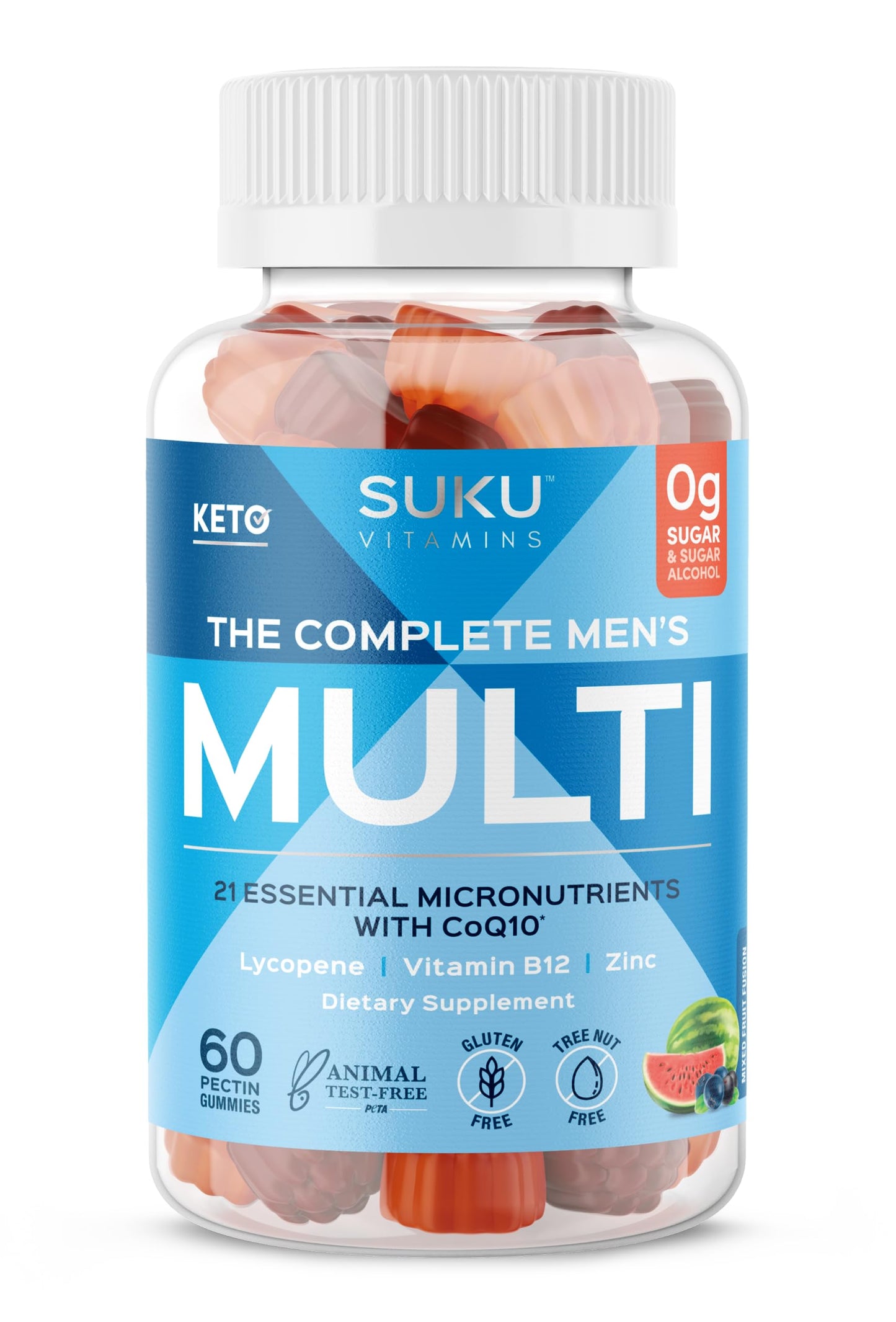 Frasco de vitaminas SUKU multivitamínico masculino.