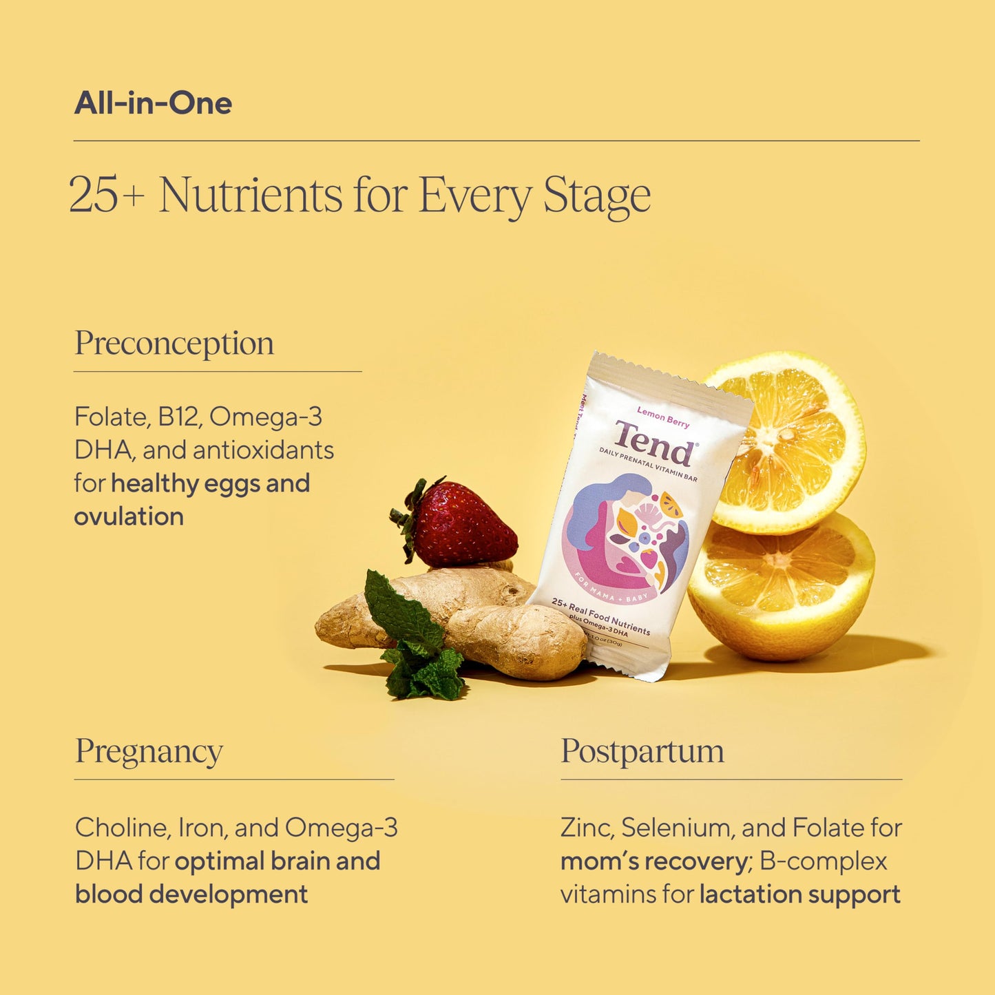 Vitaminas Tend barra orgánica para salud prenatal y postnatal certificadas