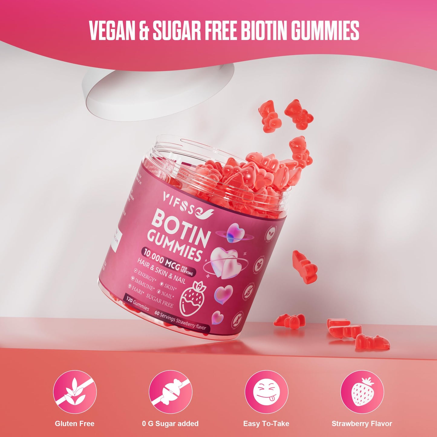 Vitaminas veganas gomitas para piel y cabello VIFSSG