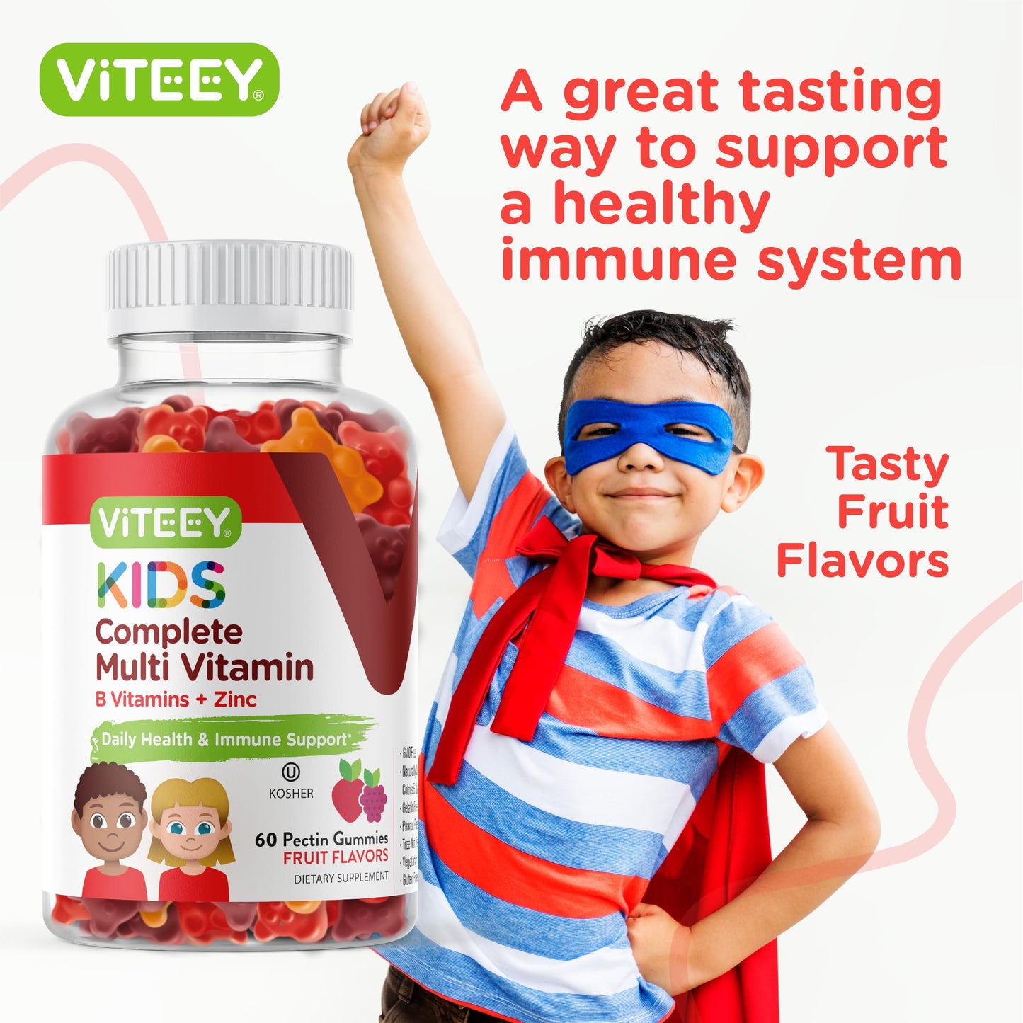 Viteey Kids multivitaminas, botella de 60 gomitas.