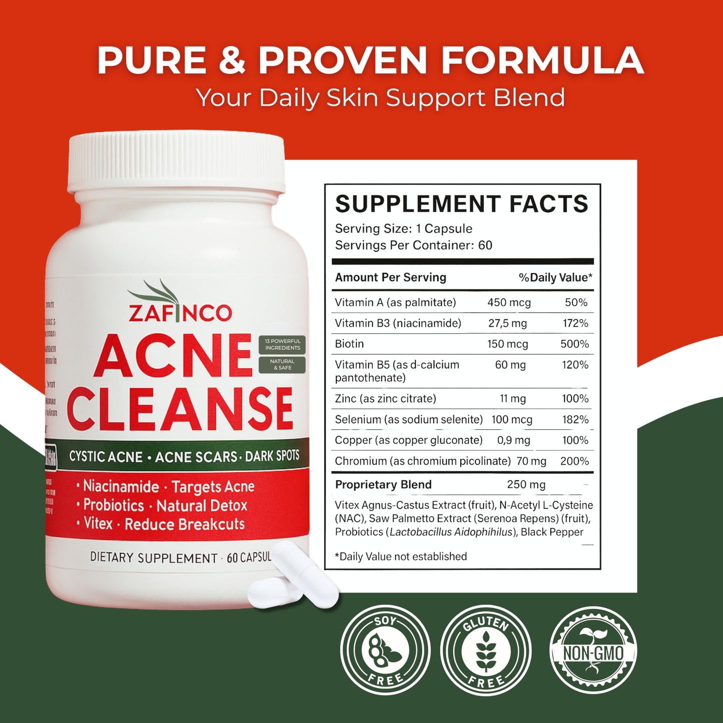 Vitex y niacinamida para acné en cápsulas ZAFiNCO