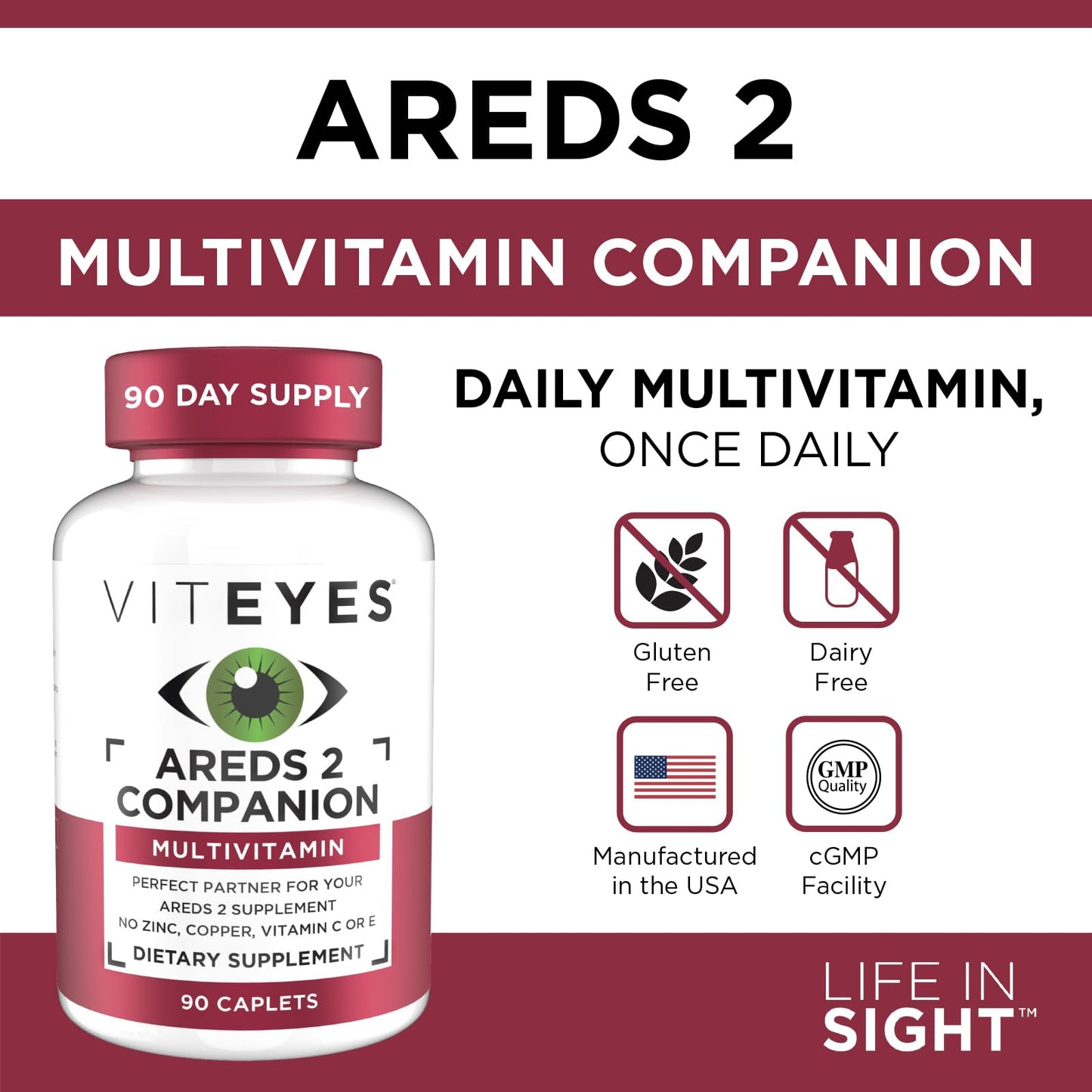 Viteyes AREDS 2 Multivitamínico, recomendado por médicos.