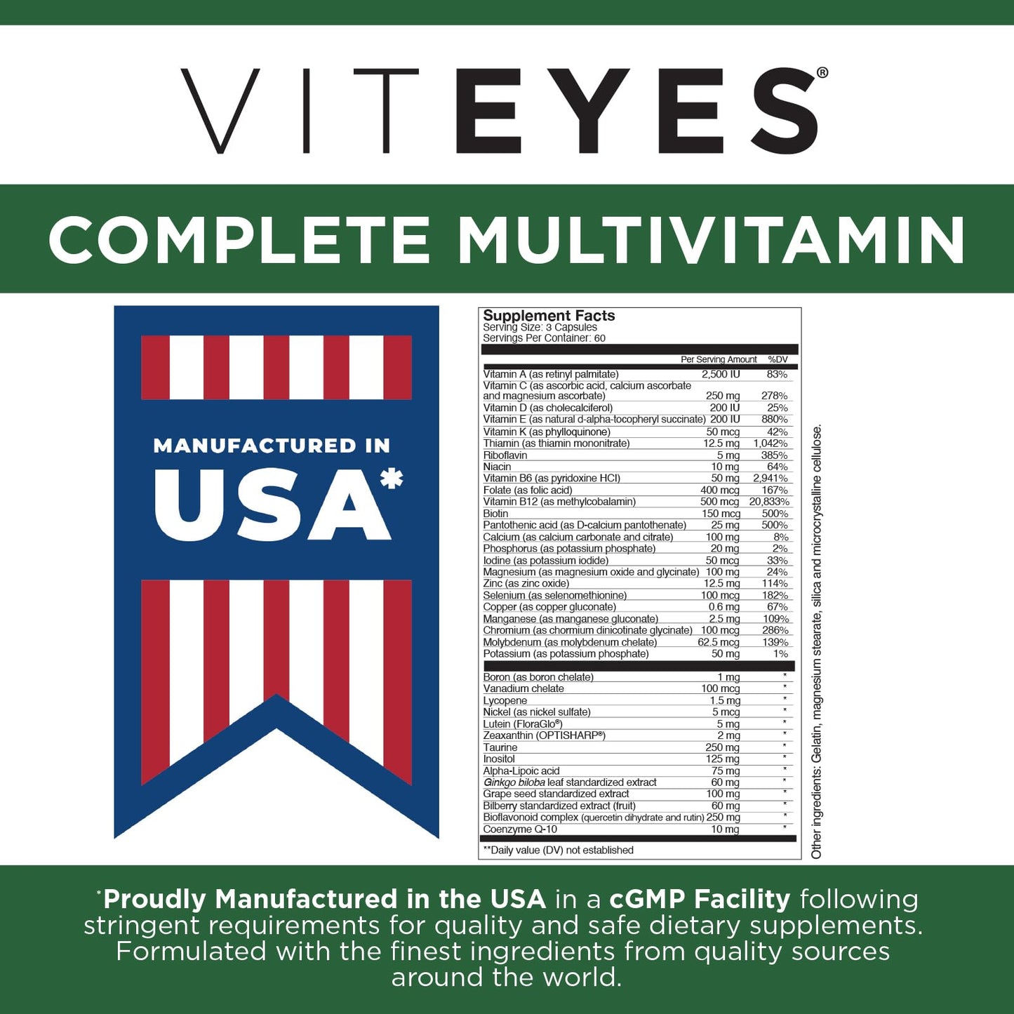 Botella de Viteyes multivitamínico fabricado en USA
