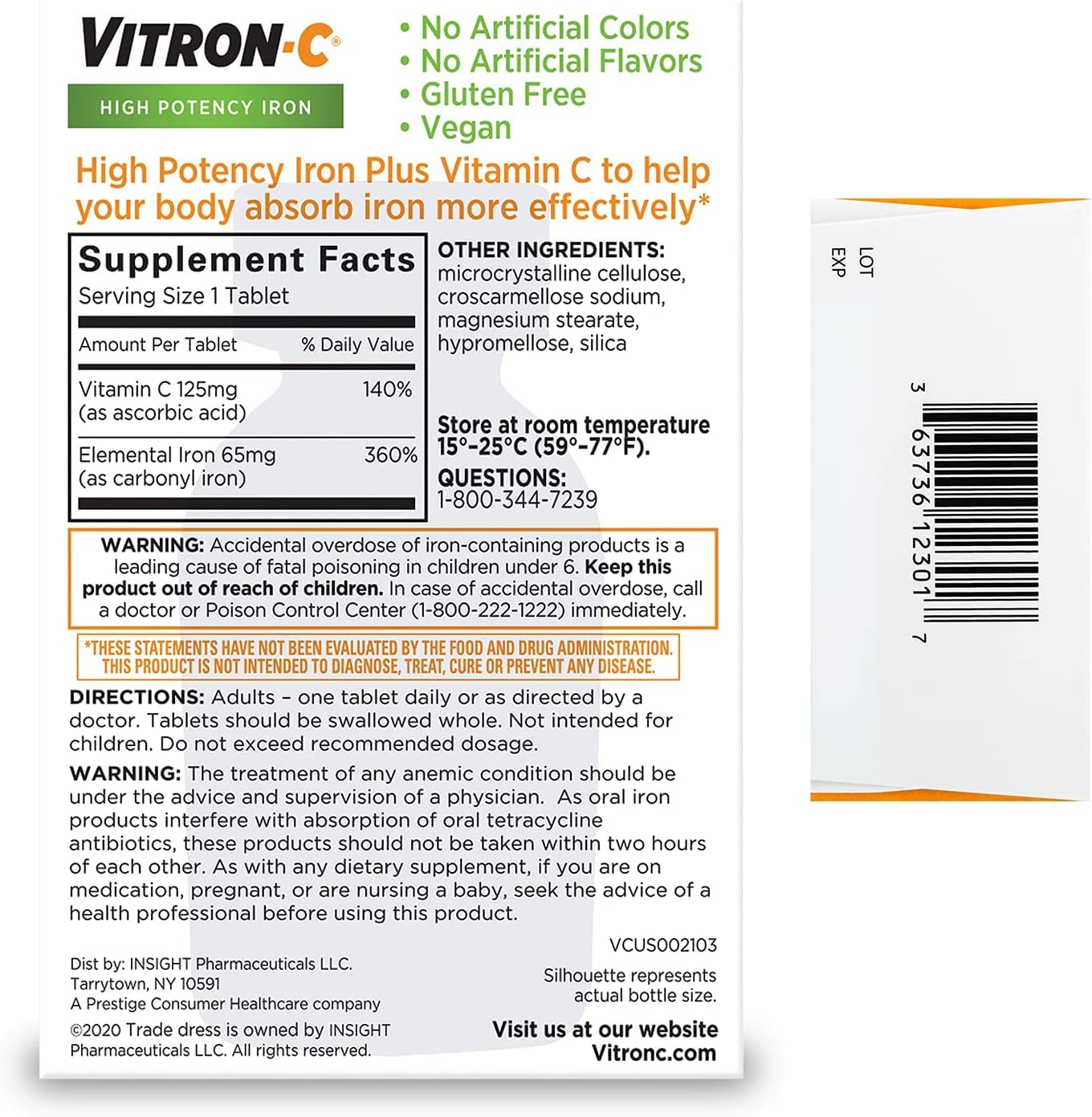 Vitron-C hierro 65 mg vitamina C 125 mg 2 paquetes