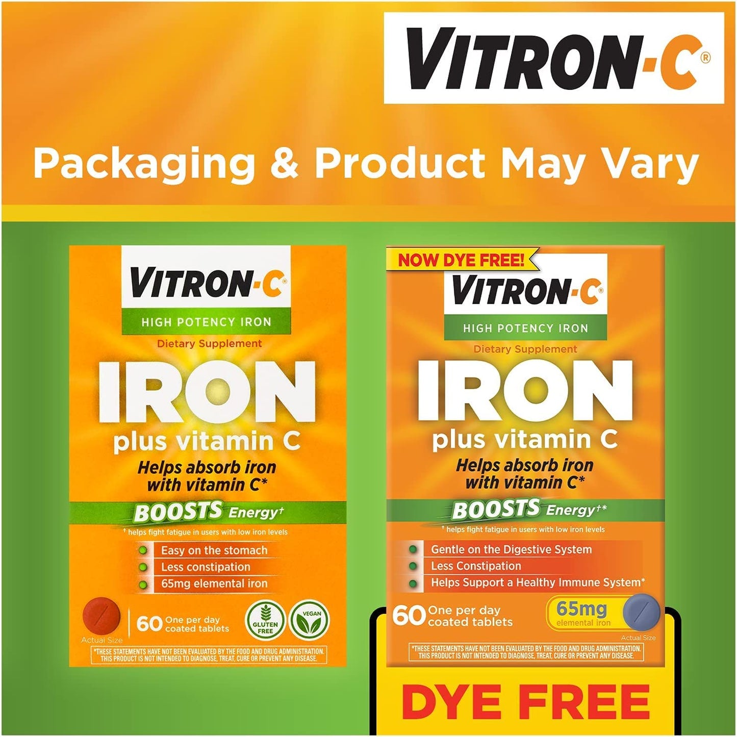Tabletas recubiertas de suplemento Vitron-C para hierro