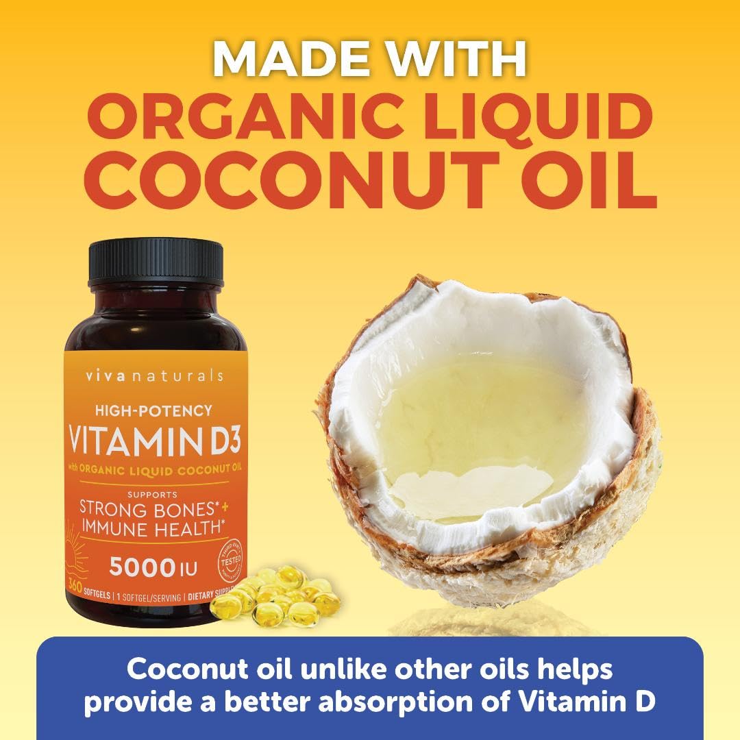 Viva Naturals Vitamina D3 cápsulas blandas visibles