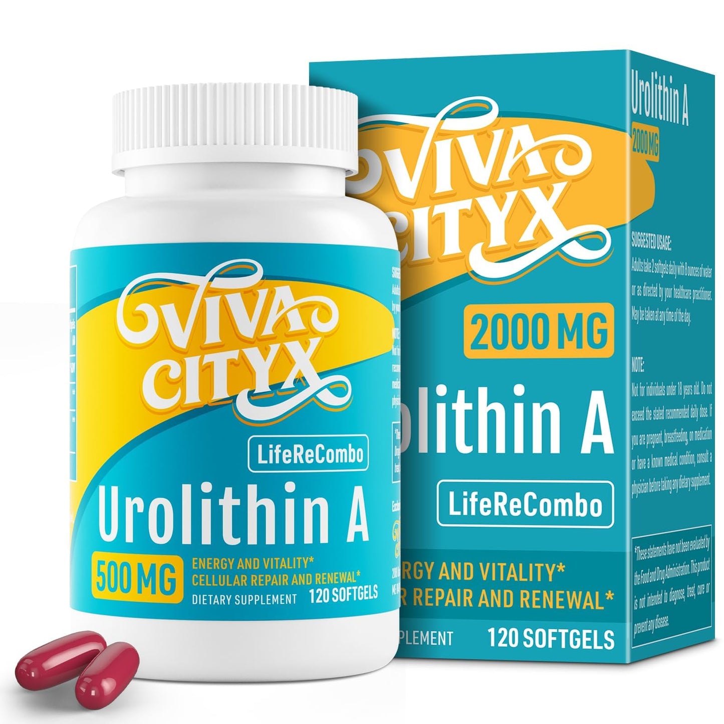 Vivacityx Urolithin A 500mg suplemento rojo botella