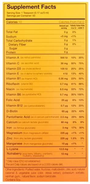 Tabla de información nutricional de Vivioptal Kids