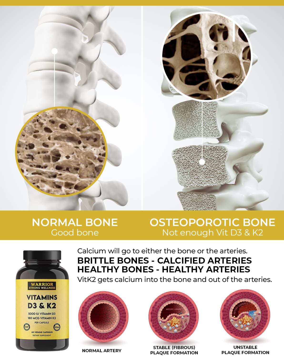 Warrior Strong Wellness cápsulas vegetales vitamina d3 k2 suplemento