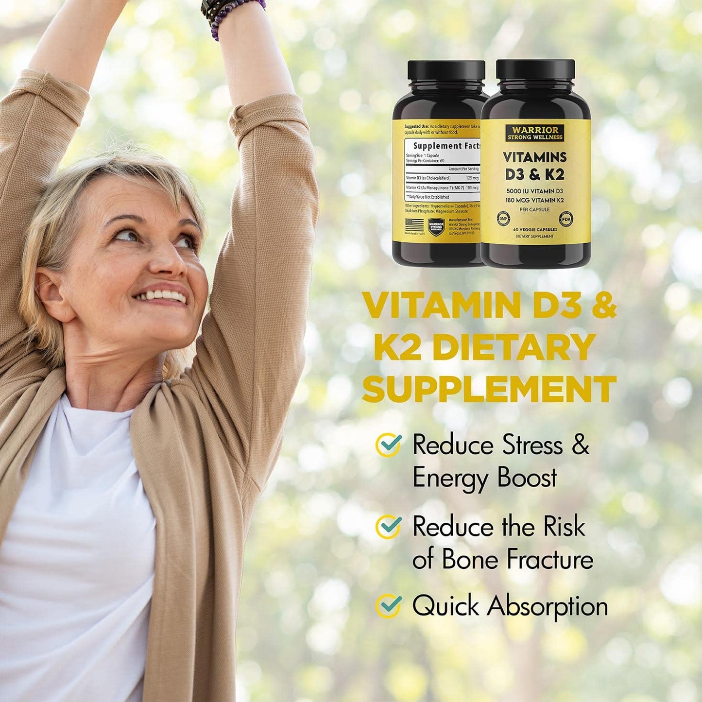 Warrior Strong Wellness vitamina d3 k2 densidad ósea y músculo