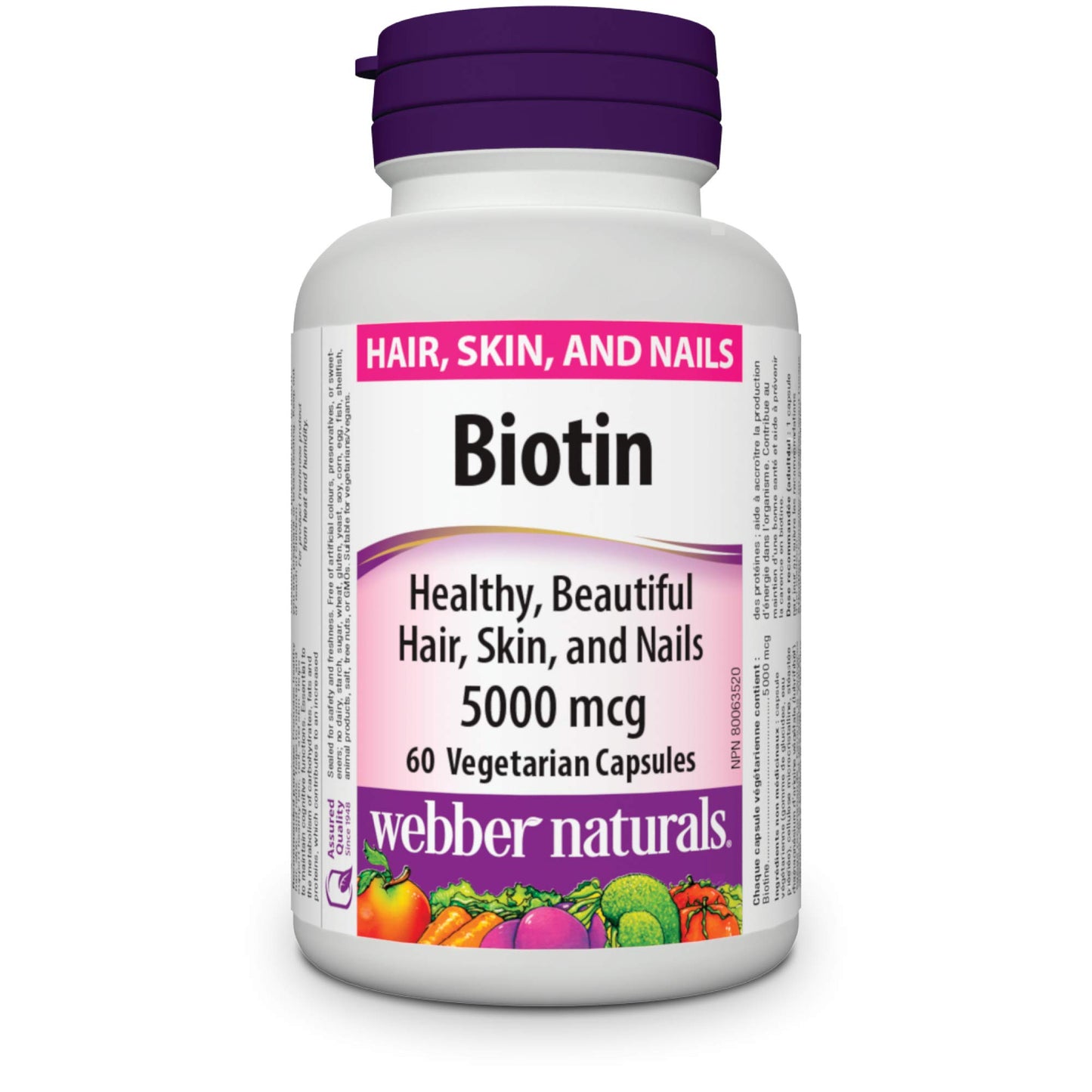 Webber Naturals biotina 5000mcg 60 cápsulas vegetarianas para cabello