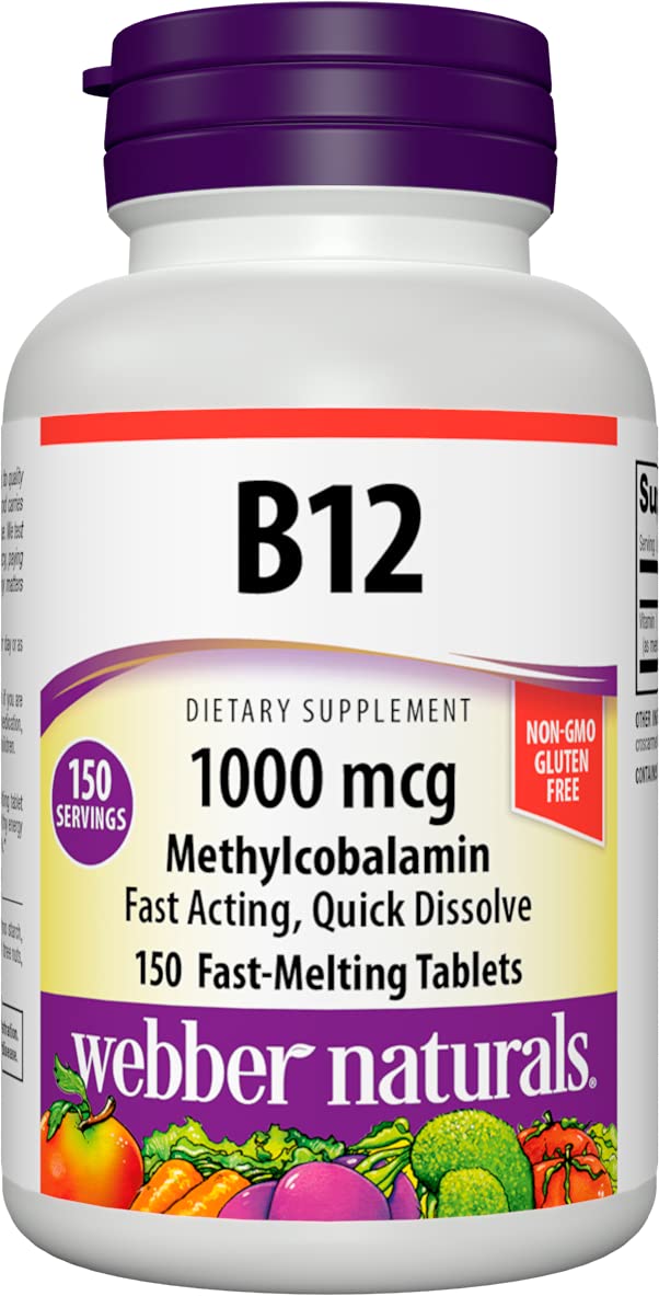Frasco Webber Naturals Vitamina B12 1000 mcg, 150 tabletas
