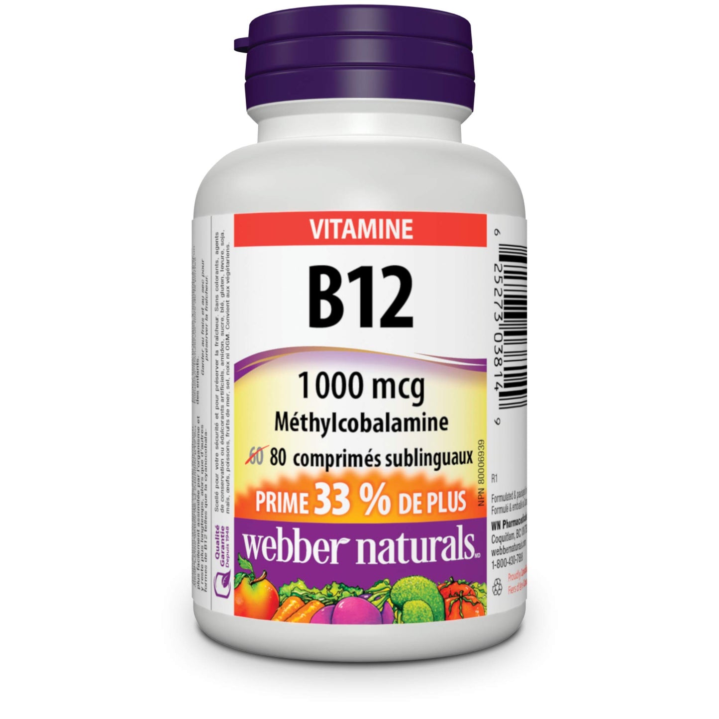 Tabletas de vitamina B12 sublinguales Webber Naturals