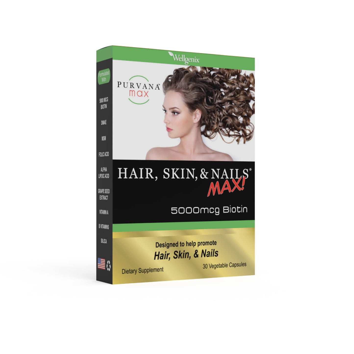 Wellgenix Purvana Max biotina 5000 mcg 30 cápsulas para cabello