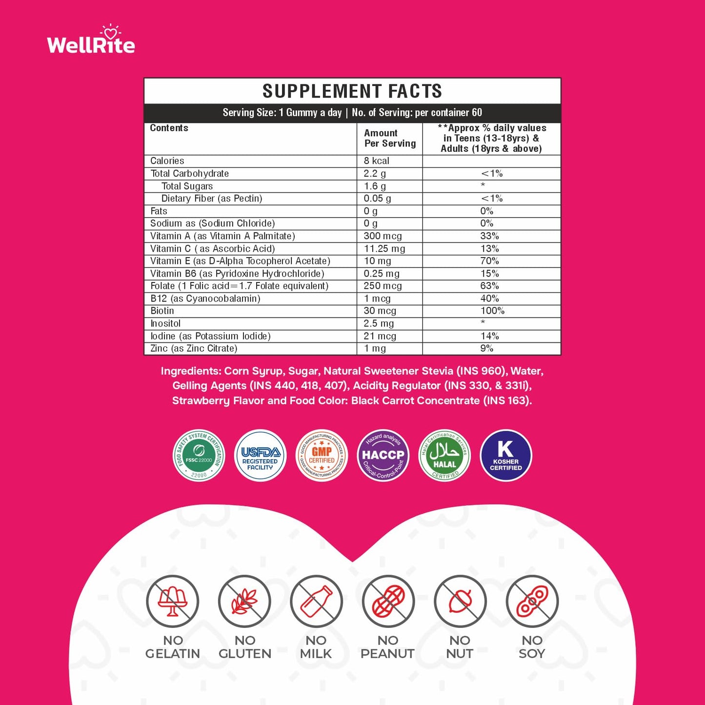 Wellrite gomitas sin gelatina para cabello y uñas