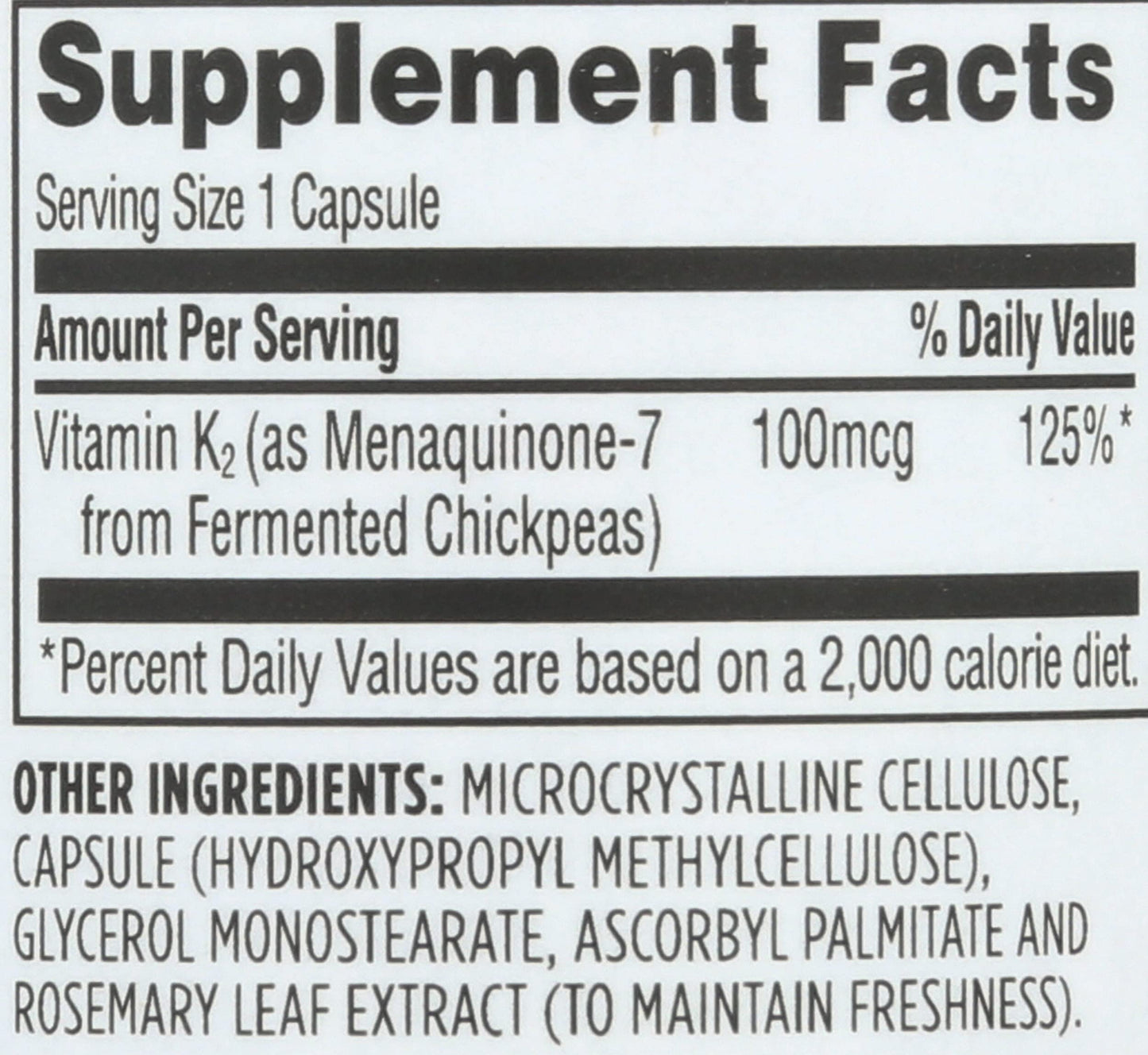 Whole Foods Market etiqueta lateral vitamina K2