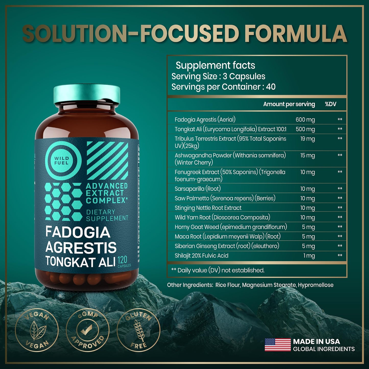 WILD FUEL suplementos hombres vitaminas y raíz de maca