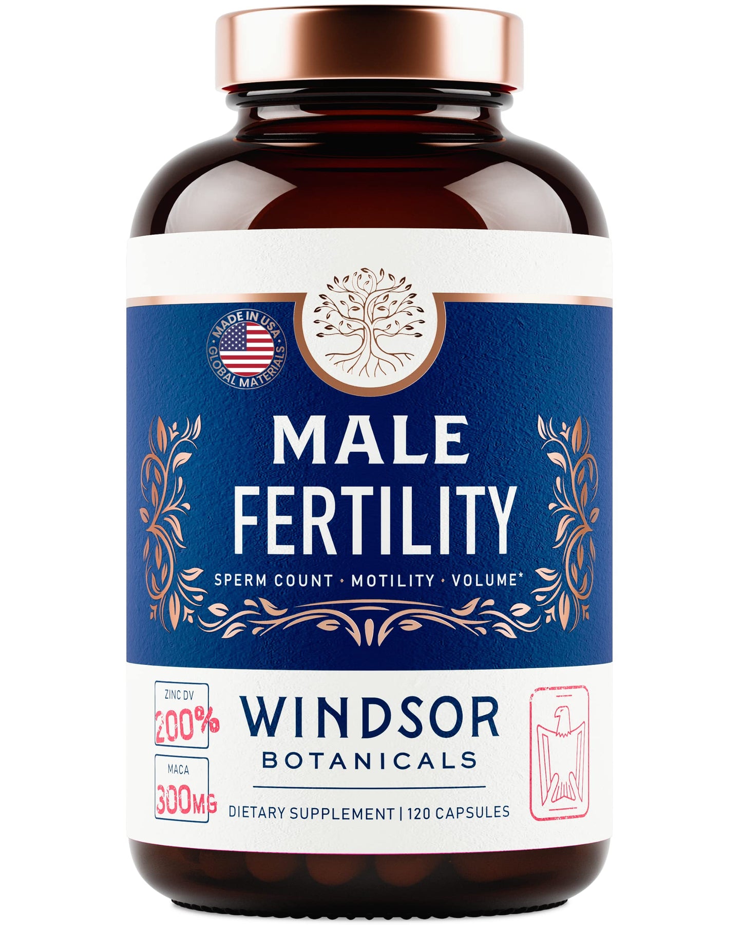 Suplemento WINDSOR BOTANICALS fertilidad masculina natural 120 cápsulas