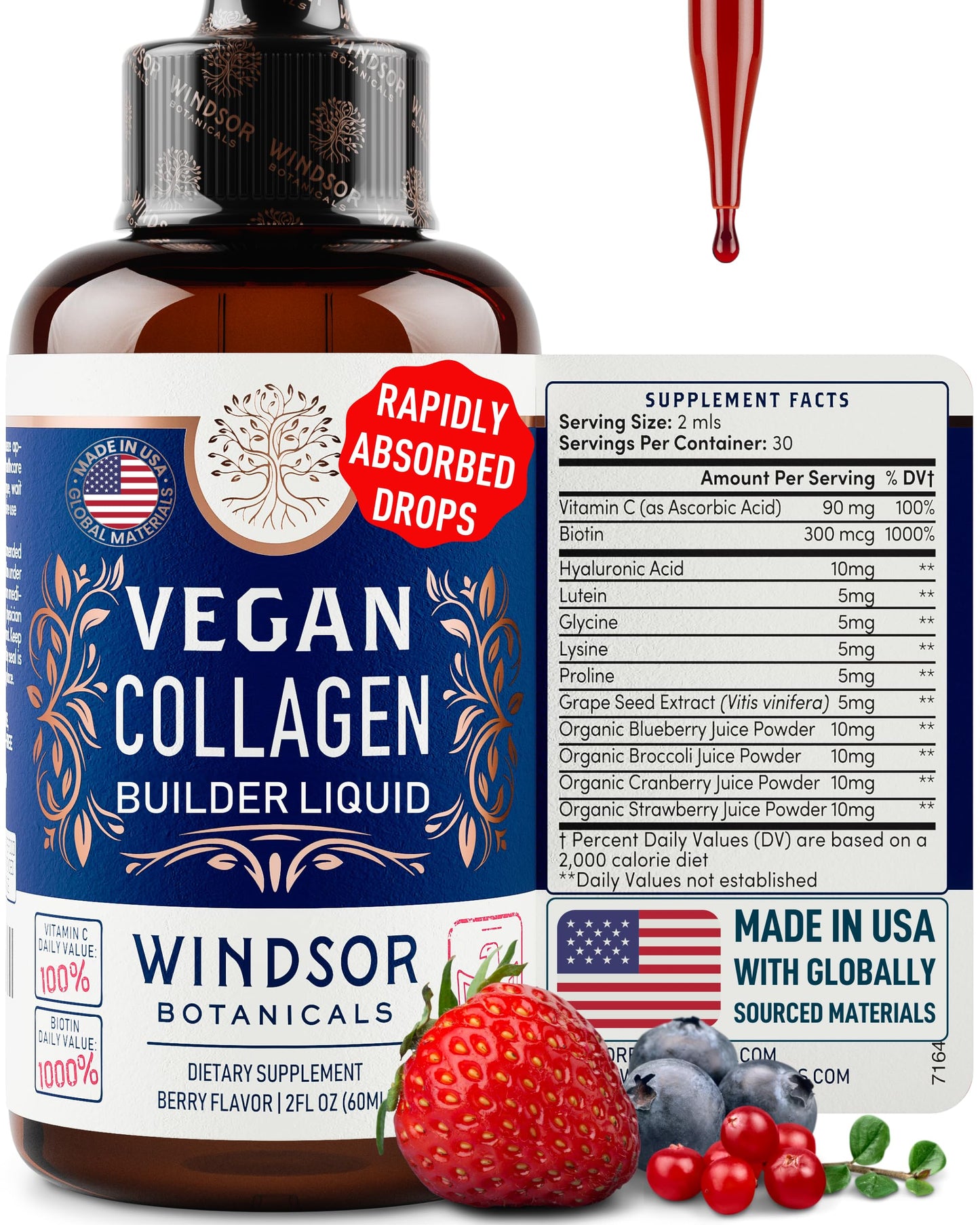 Windsor Botanicals suplemento líquido vegano colágeno y vitamina C 60ml