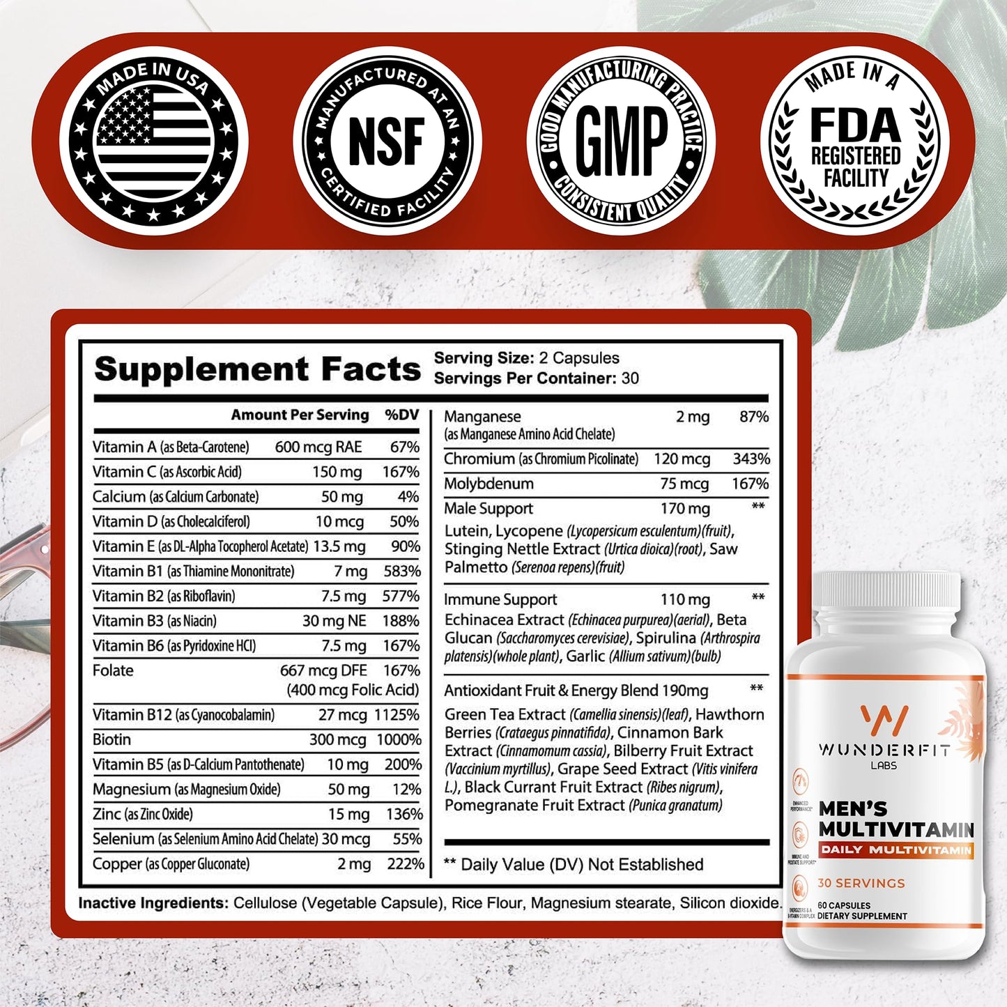 Envase frontal Wunderfit multivitamínico hombres