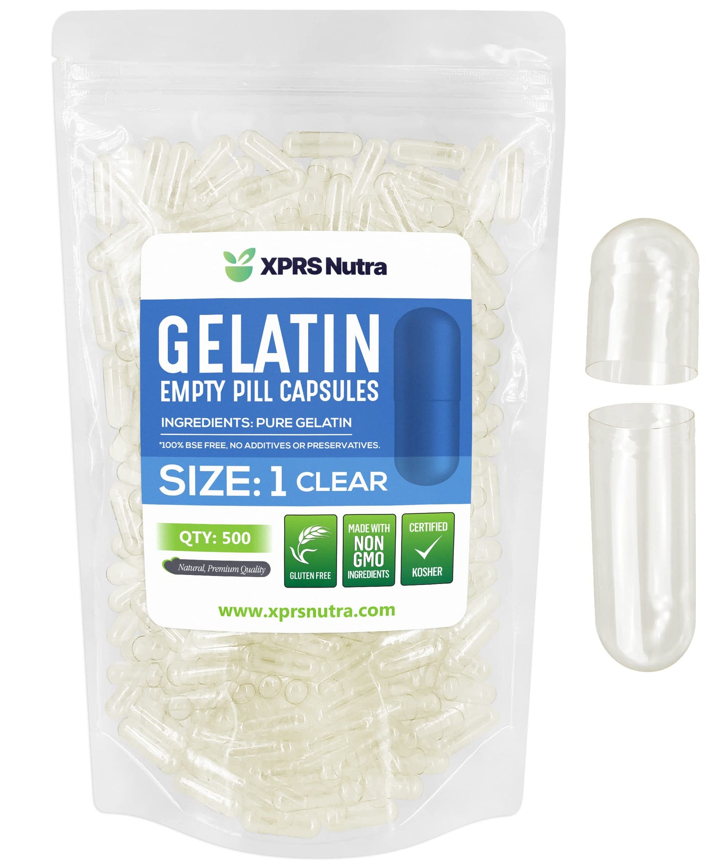 paquete de cápsulas vacías de gelatina tamaño 1 de xprs nutra