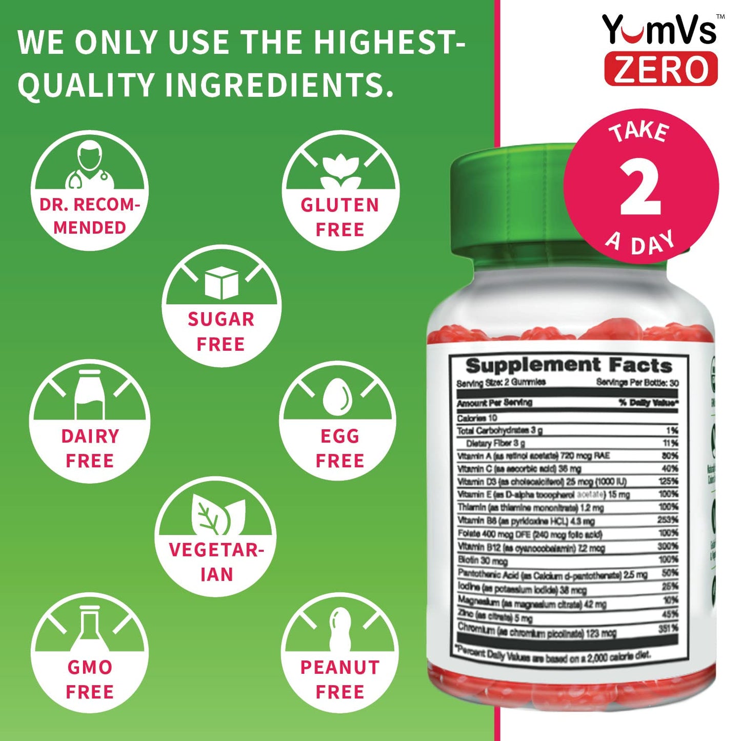 Iconos de características de YUM-V'S sin azúcar ni gluten.