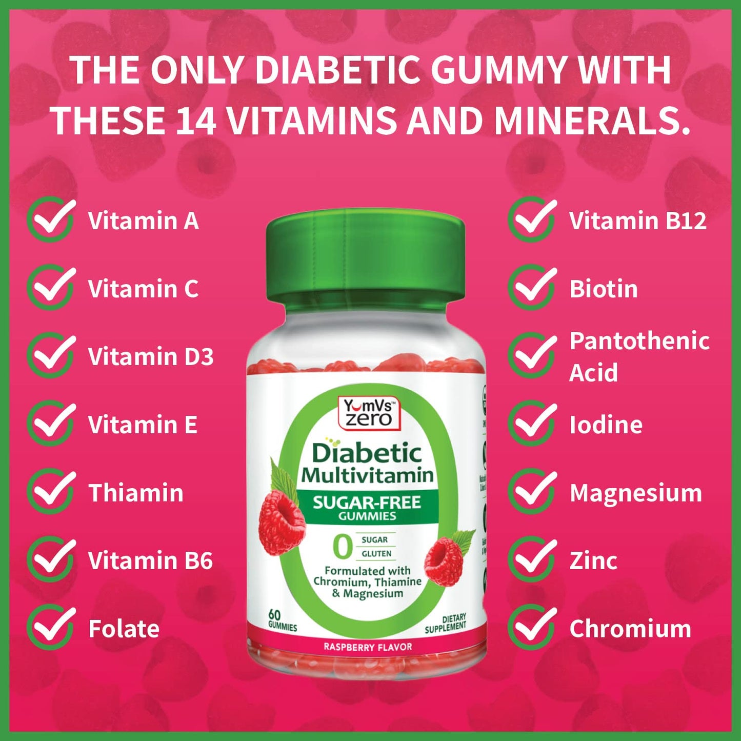 Lista de ingredientes y vitaminas de YUM-V'S multivitamínicas.
