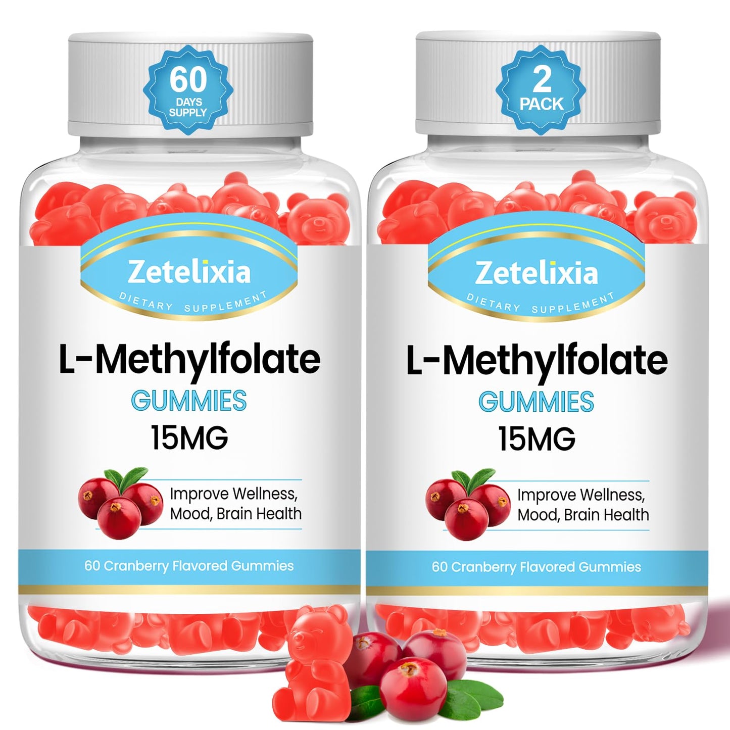 Zetelixia L-Metilfolato 15mg gomitas con vitamina B12 para salud cerebral
