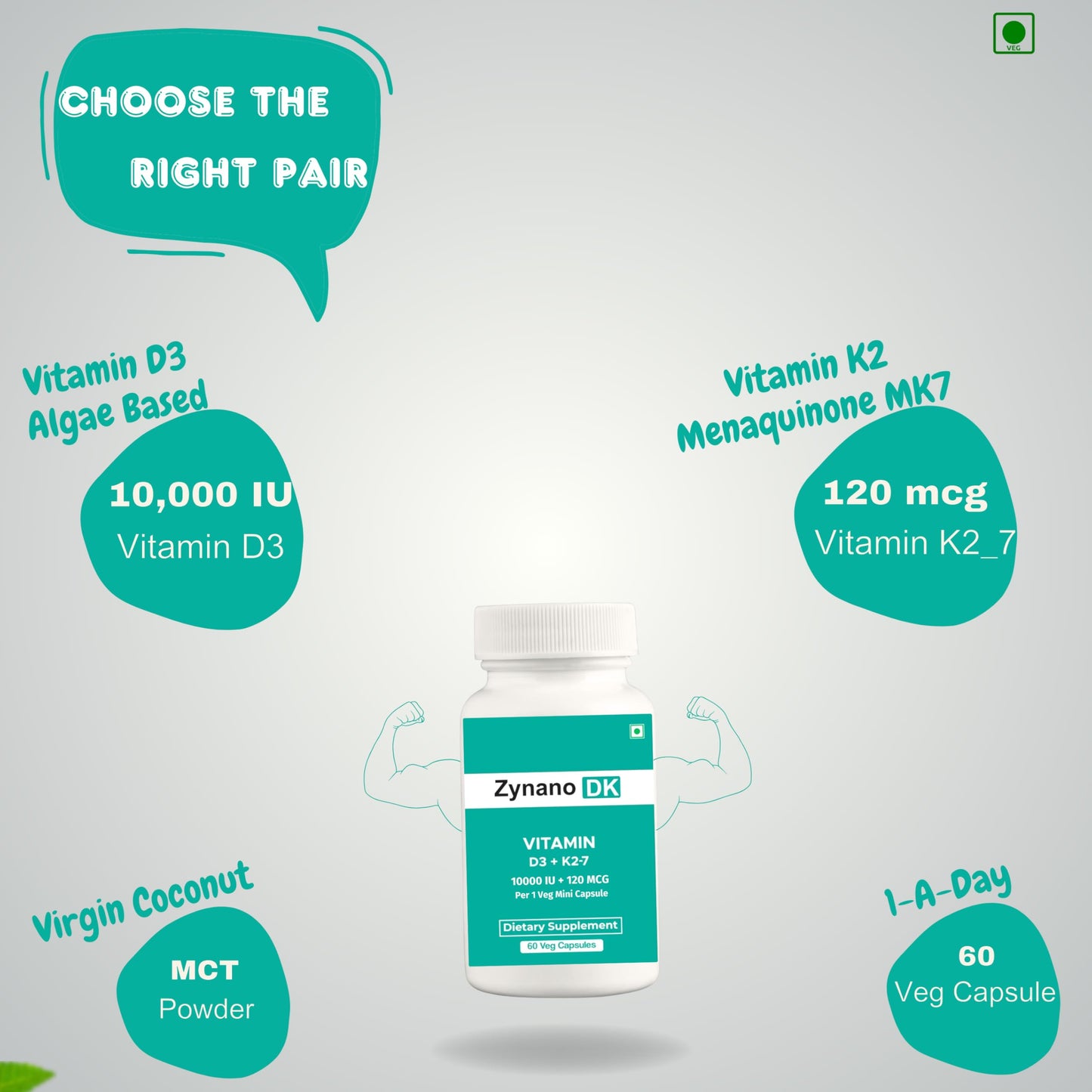 Cápsulas veganas vitamina d3 k2 suplementarias Zinano