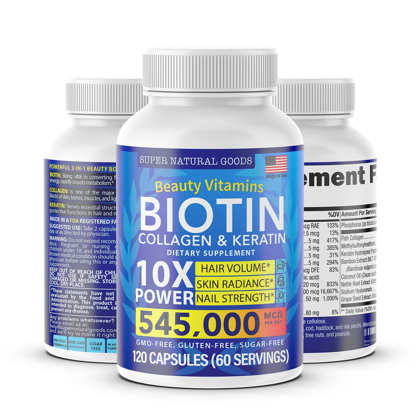 120 cápsulas vitaminas biotina y colágeno para cabello sano