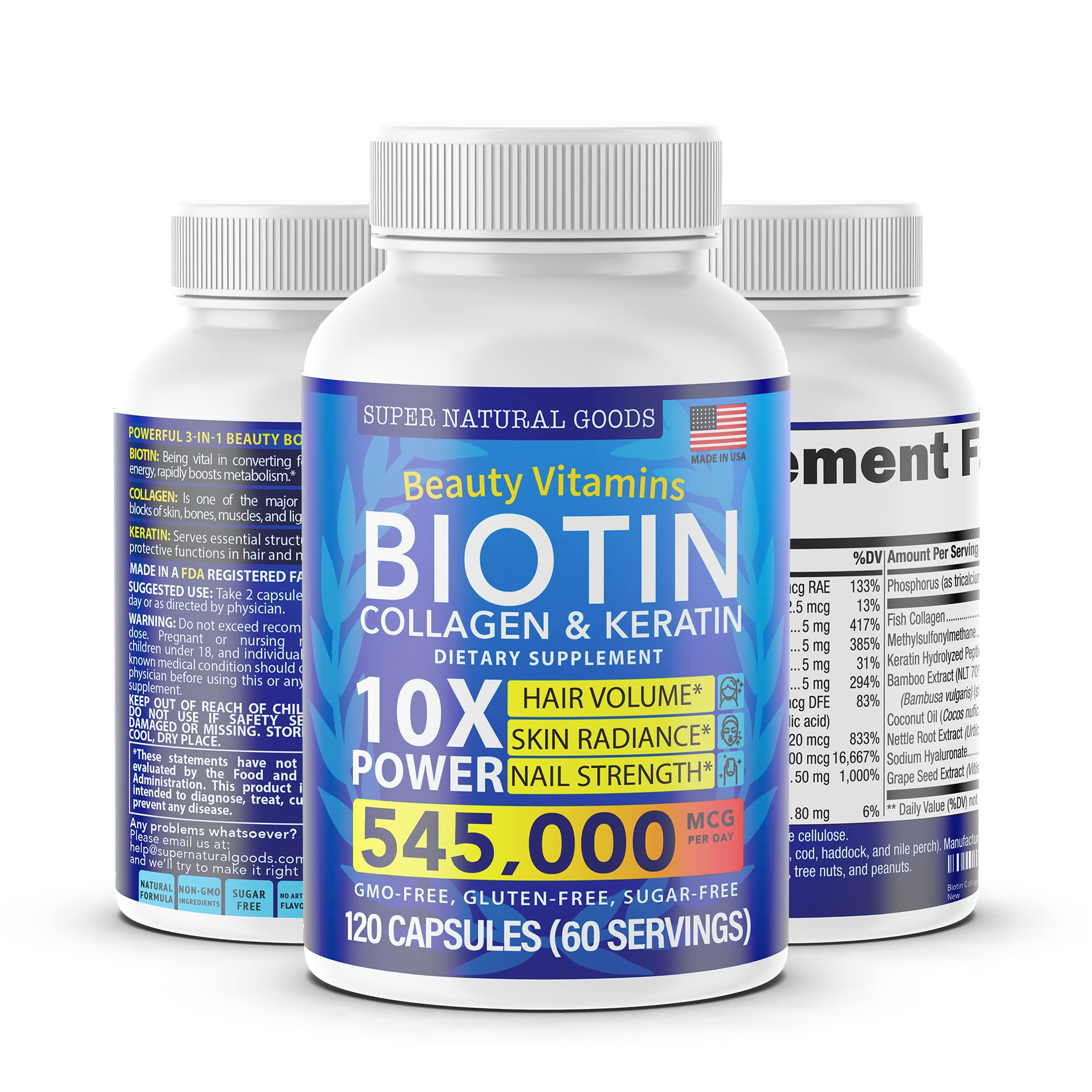 120 cápsulas vitaminas biotina y colágeno para cabello sano