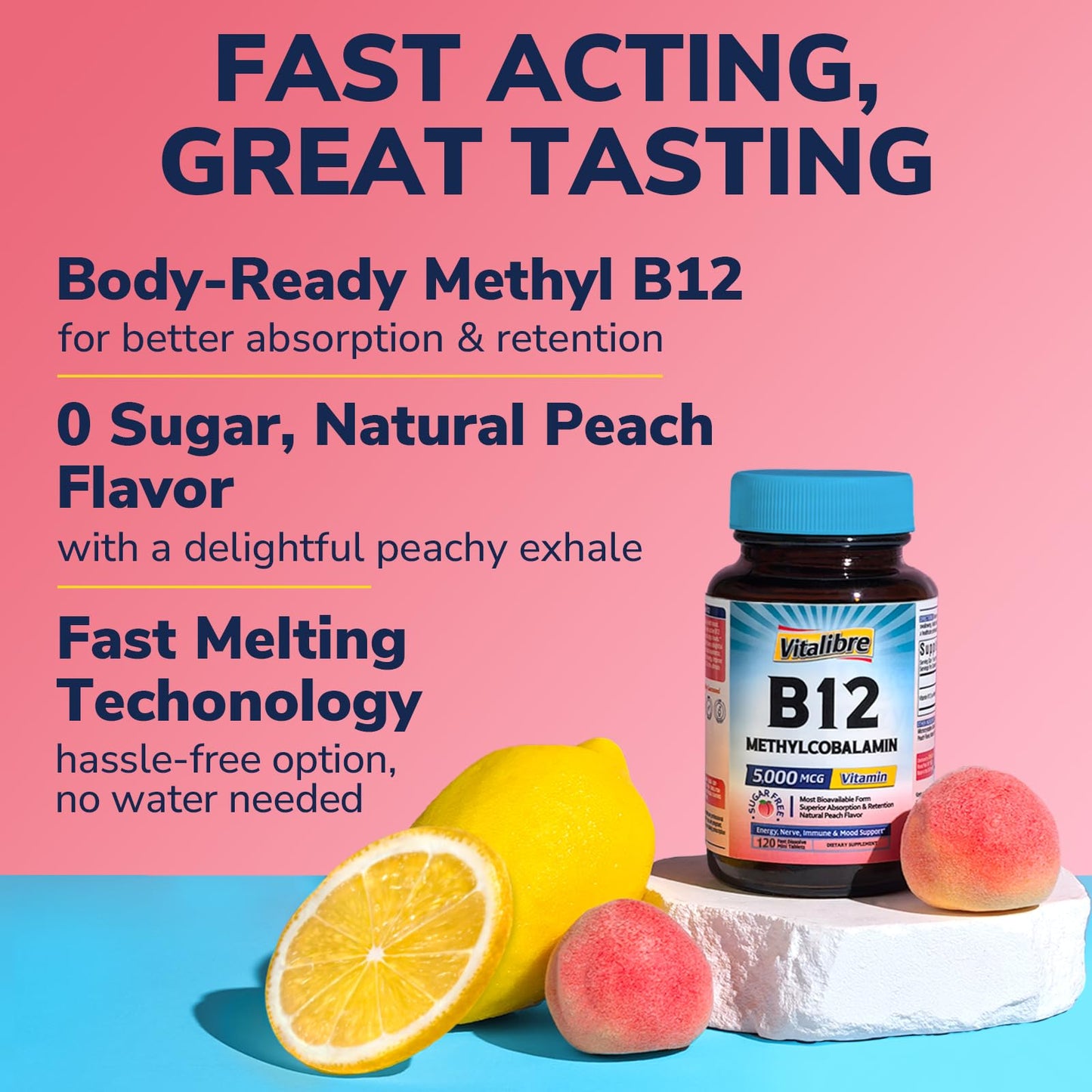 Paquete de 120 mini tabletas de vitamina B12 sublingual