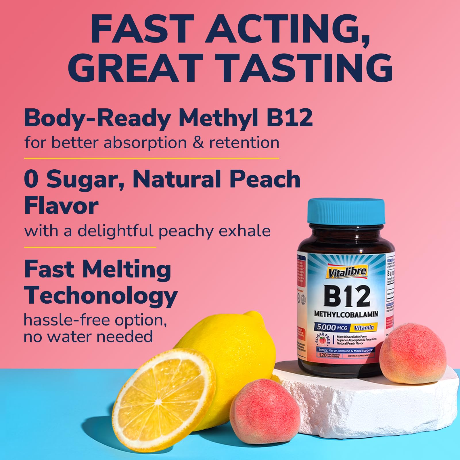 Paquete de 120 mini tabletas de vitamina B12 sublingual