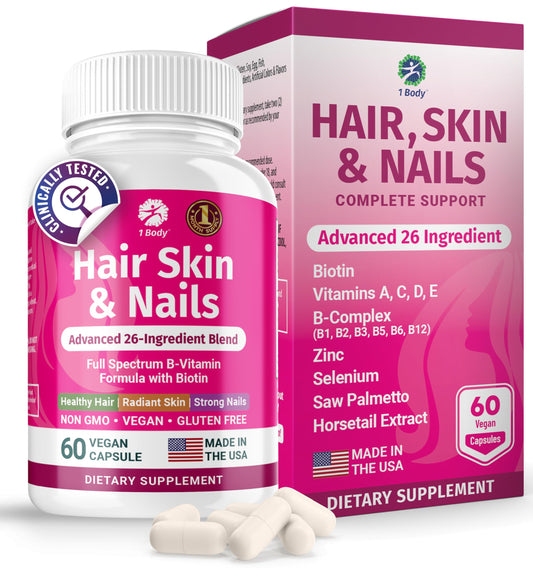 Frasco suplemento 1 Body vitaminas para cabello piel uñas