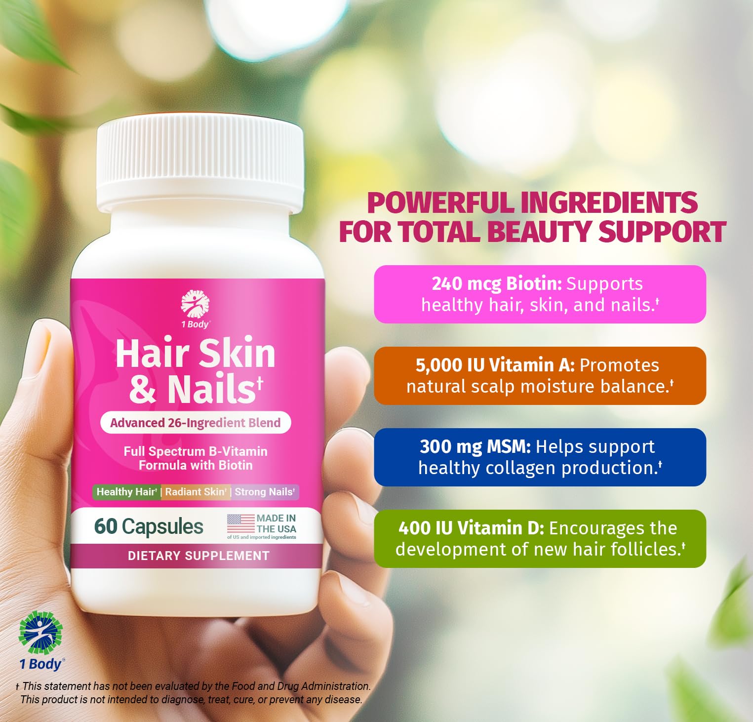 Caja del producto vitaminas 1 Body para piel y uñas