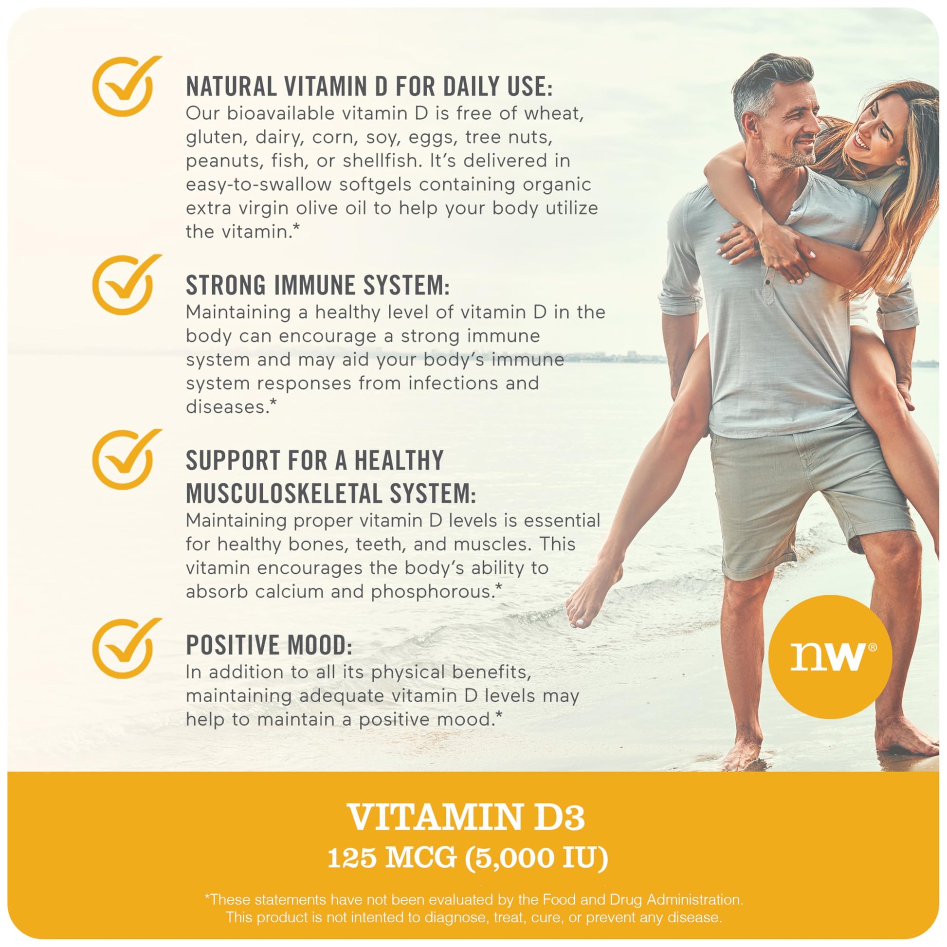 200 softgels NatureWise vitamina D3 5000 IU no GMO y sin gluten