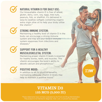 200 softgels NatureWise vitamina D3 5000 IU no GMO y sin gluten