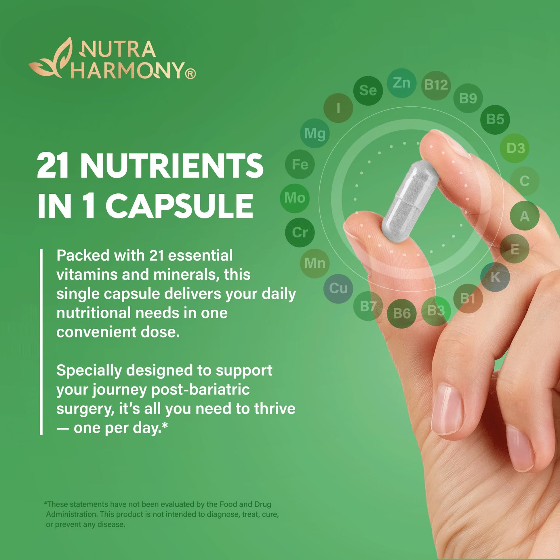 21 nutrientes en una cápsula multivitamínica