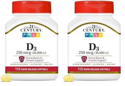 21st Century Vitamina D3 10,000 IU cápsulas blandas paquete doble