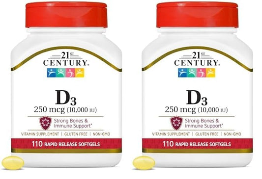 21st Century Vitamina D3 10,000 IU cápsulas blandas paquete doble