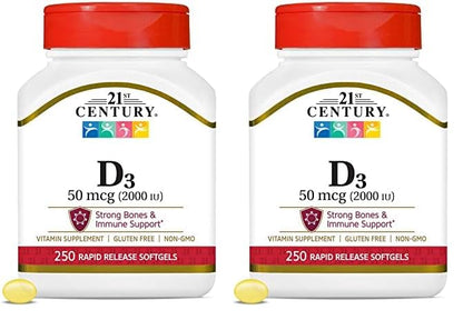 21st Century vitamina d3 2000 ui cápsulas blandas 250 unidades paquete doble
