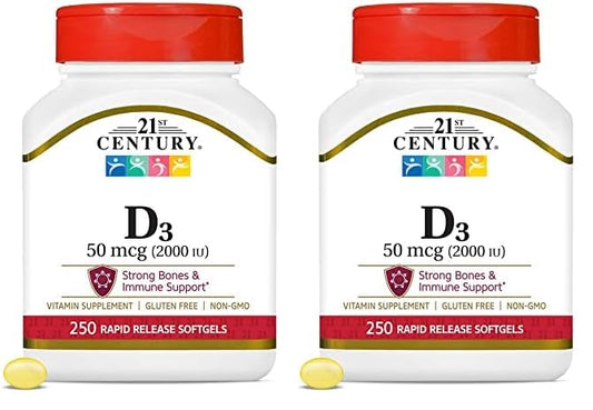 21st Century vitamina d3 2000 ui cápsulas blandas 250 unidades paquete doble