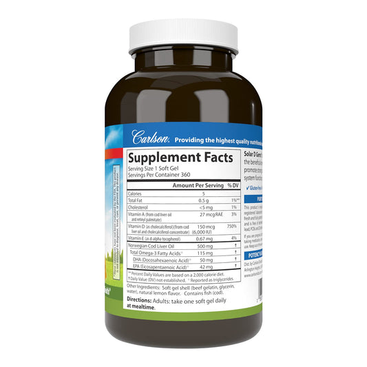 360 cápsulas blandas solar d gems vitamina d3