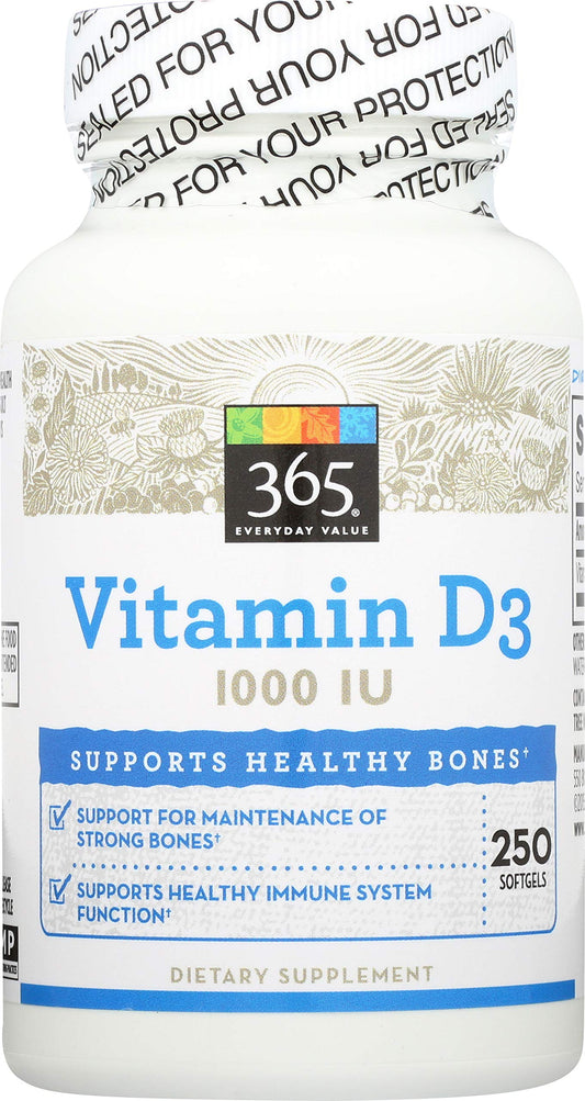 365 Everyday Value vitamina d3 1000 iu frasco 250 cápsulas