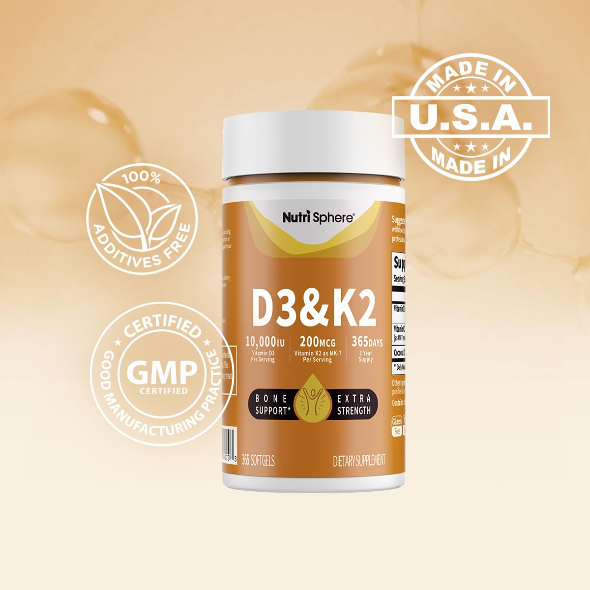 365 softgels vitamina d3 k2 nutrisphere suplemento anual