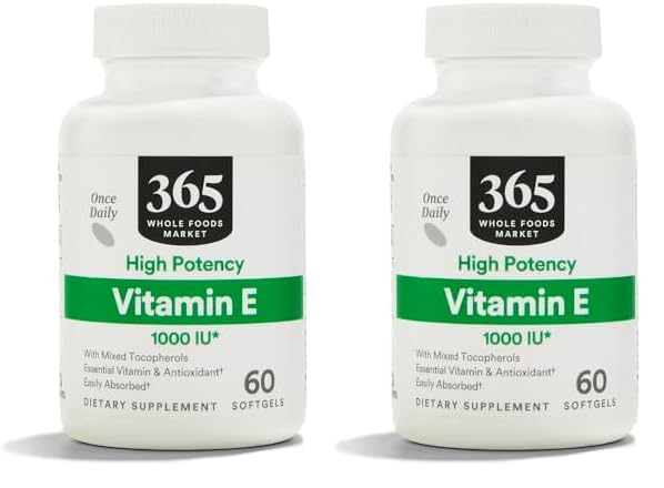 365 Whole Foods Market vitamina E 1000 UI 60 cápsulas blandas paquete de 2