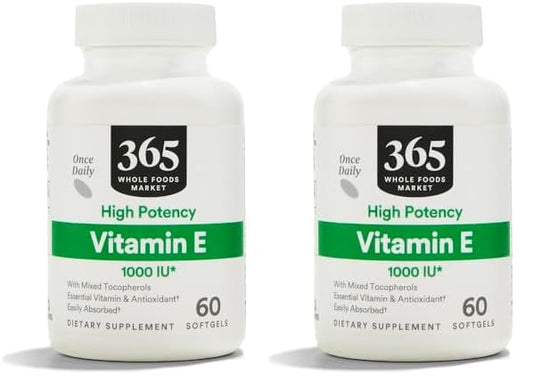 365 Whole Foods Market vitamina E 1000 UI 60 cápsulas blandas paquete de 2