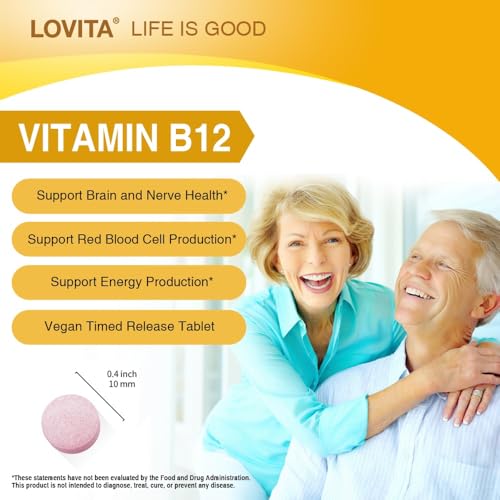 60 tabletas vegetarianas vitamina B12 Lovita suplemento saludable
