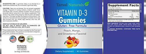 90 gomitas vitamina D3 Tarsal Naturals sabor durazno y mango